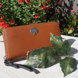 Kate Spade Brown Camel Pebbled Leather Bow Timeless Natural Wallet new